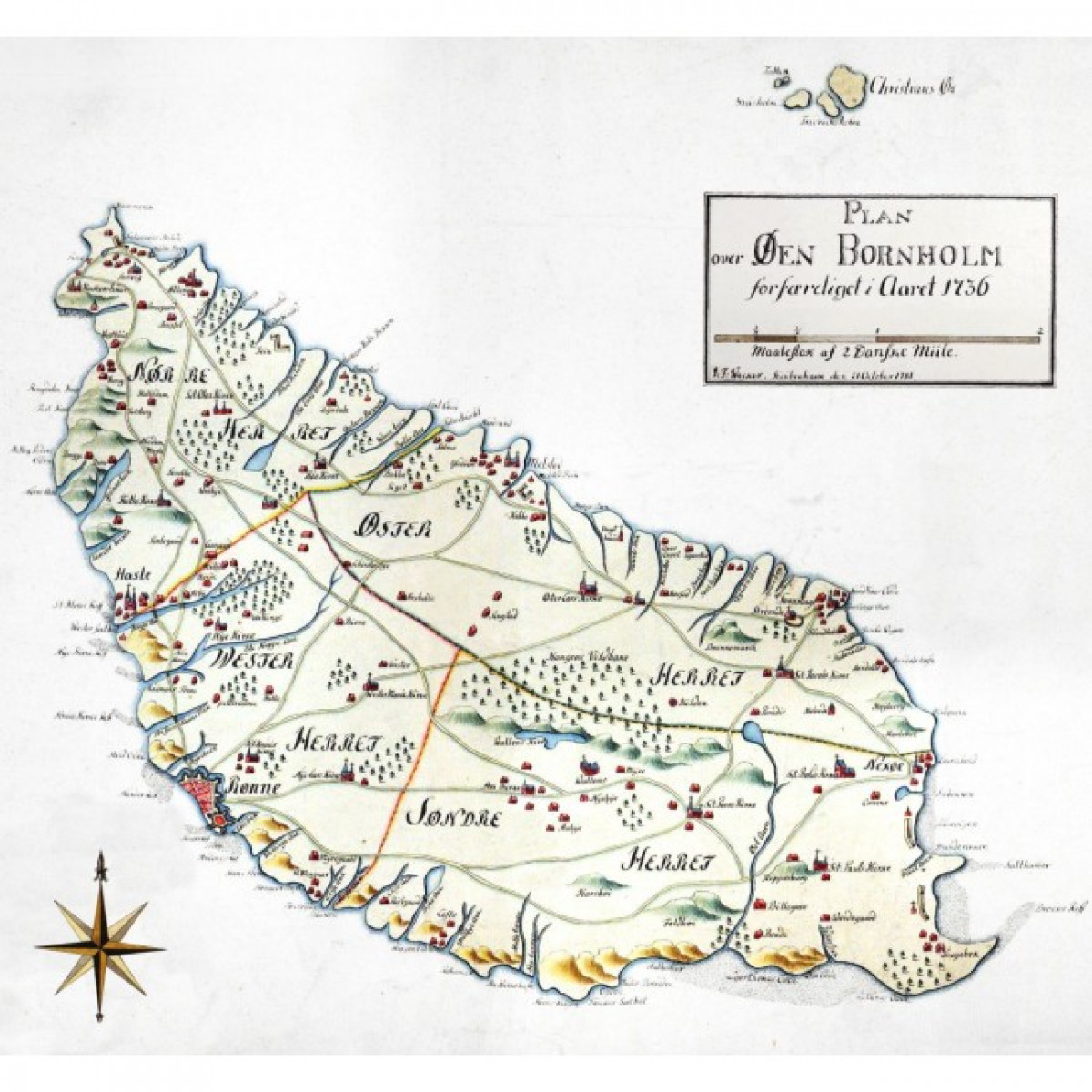 Historisk kort over Bornholm 1736